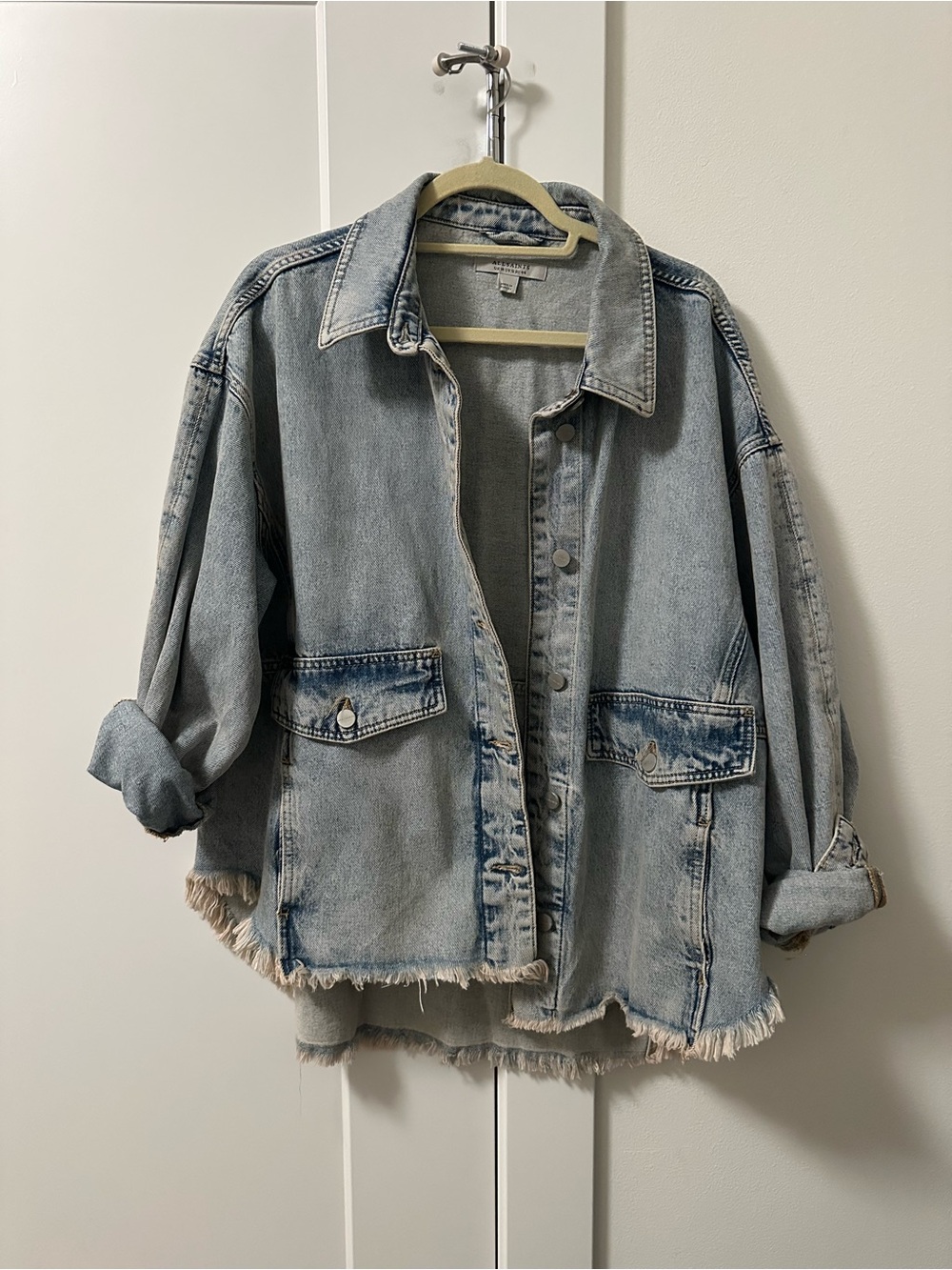 All Saints Light Blue Distressed Oversized Denim Jacket